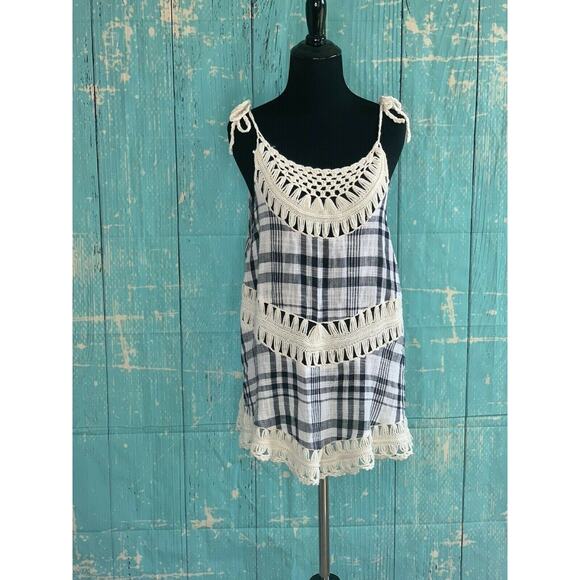 Entro black white gingham knit long relax sleevesless Top Small - Picture 7 of 9